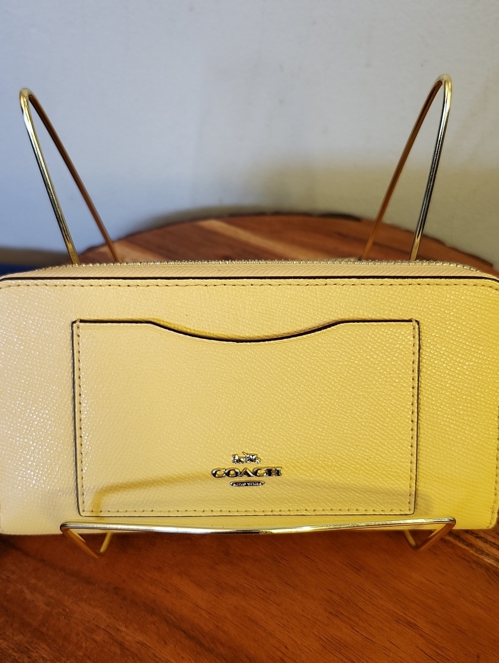 Coach Yellow Saffiano Zip-Around Wallet with Exterior Card Slot